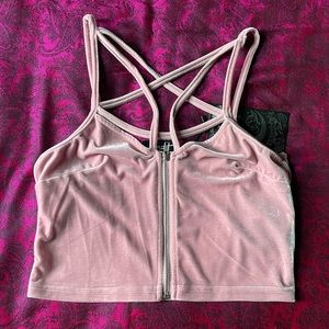 NWT Killstar Pastel Goth Pink Pentagram Crop Tank Zip Top - Large